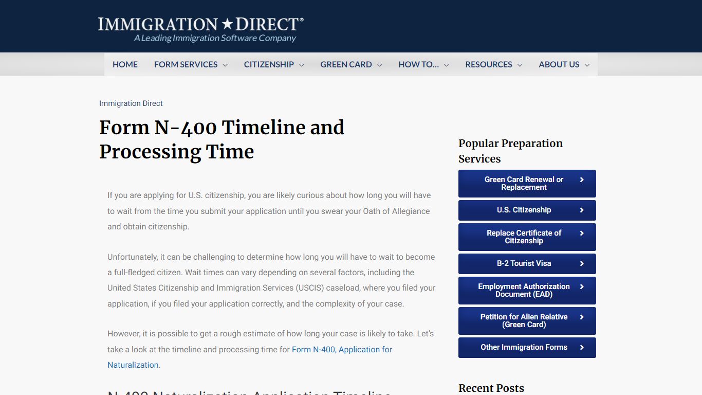 Citizenship Form N-400: Timeline & Processing Time - Immigration Direct